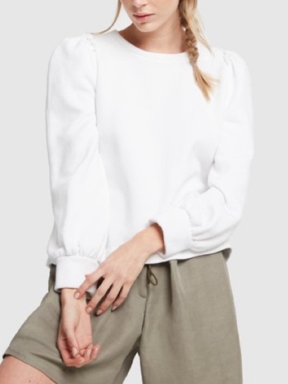 G. Goop Torres white puff shoulder sleeve sweatshirt women's M crewneck